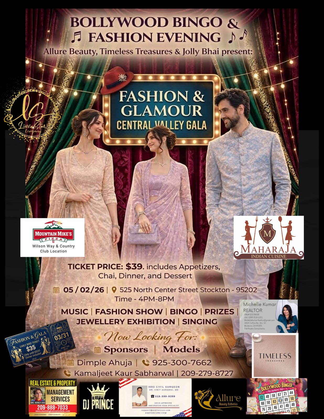 Fashion & Glamour Central Valley Gala, Bollywood Bingo + Comedy